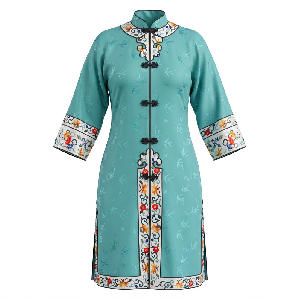 Vintage 100% Silk Chinese Jade Lantern Teal Kimono Robe Size XL